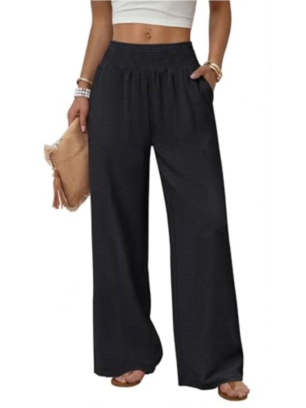 High Waist Wide Leg Pants with Pockets Flowy Palazzo Trousers Casual Summer